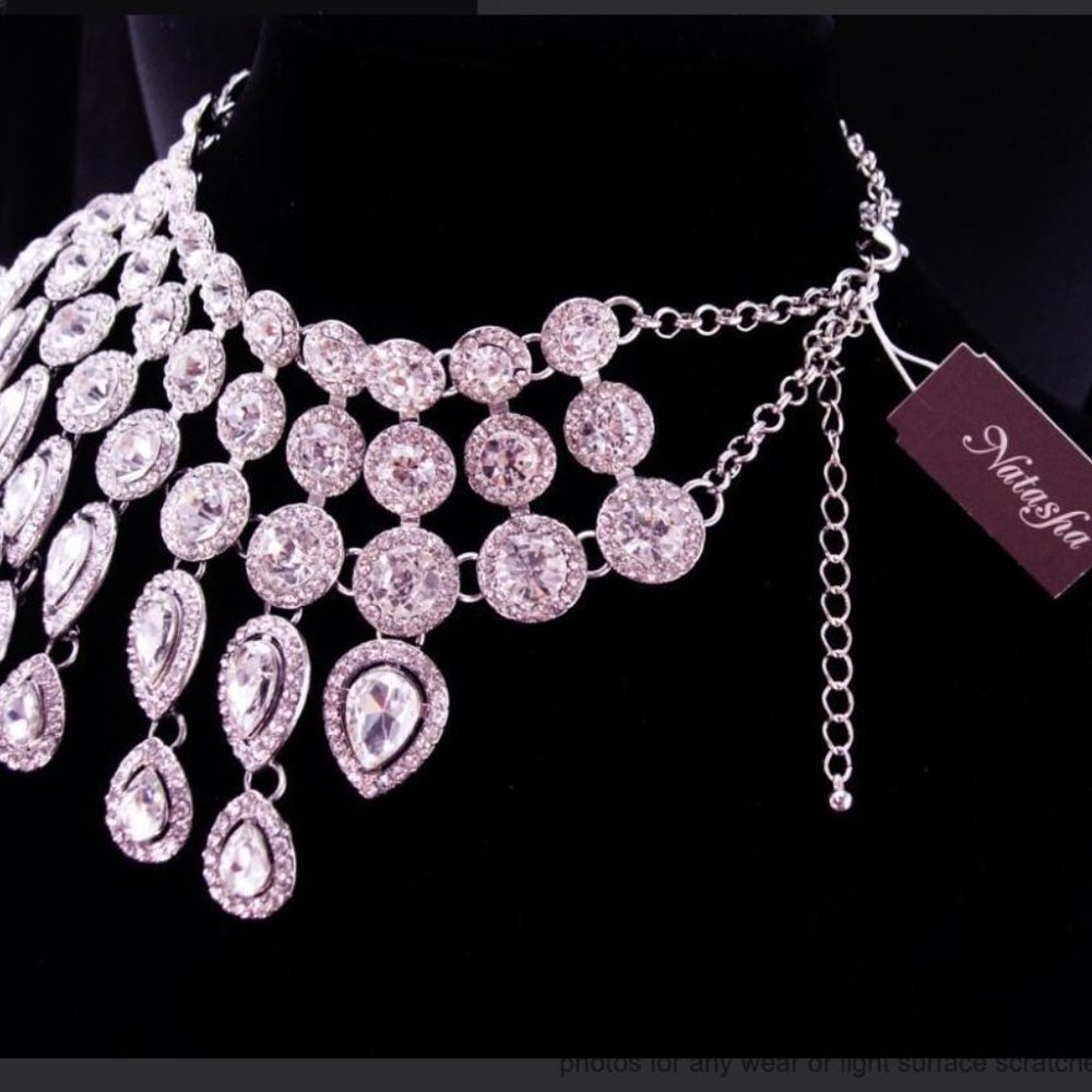 Crystal Drop Statement Bib Necklace - Picture 7 of 9